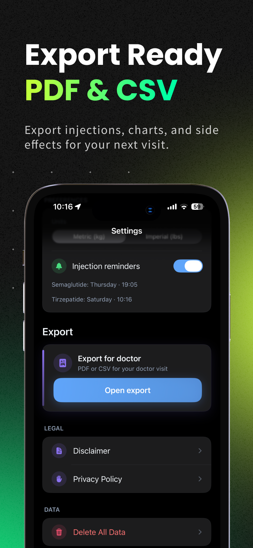 Ready for Your Doctor — Export as PDF or CSV in one tap.